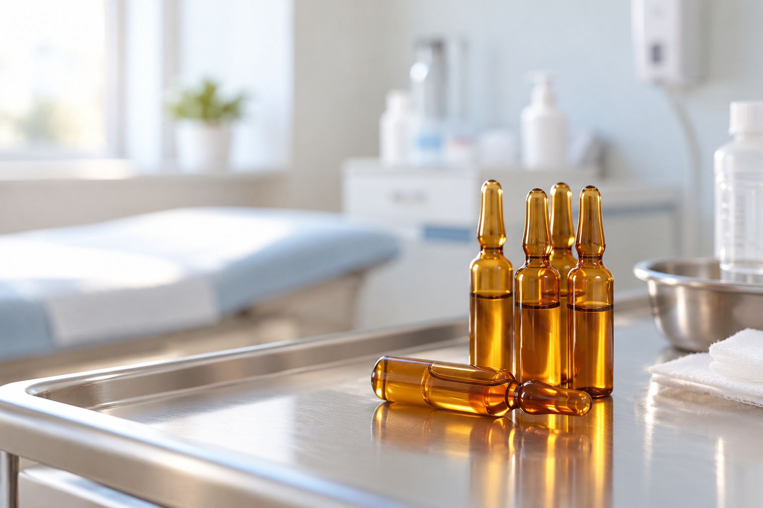 Капельница с Церебролизином — ампулы на медицинском столе